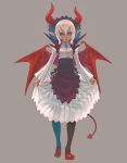  demon_girl demon_tail demon_wings elf elminage horns pointy_ears simple_background tail weno white_hair wings 