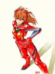  from_above hand_on_hip hands_on_hips kotatsu-spirit neon_genesis_evangelion plugsuit red_hair redhead shadow signature sketch smile souryuu_asuka_langley 