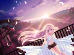  child-box cityscape feathers long_hair megurine_luka ocean pink_hair scenery shorts sky sunset vocaloid 