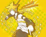  blonde_hair chry chry_(112ch) detached_sleeves green_eyes headphones kagamine_len male microphone necktie vocaloid 