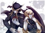  1boy 1girl blonde_hair blue_skin breasts brother_and_sister capcom dual_persona fingernails genderswap jedah jedah_dohma long_hair midnight_bliss nails poorly_drawn red_eyes soranoao time_paradox vampire_(game) 