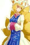  blonde_hair fox_ears fox_tail hands_in_sleeves hat kyuubi looking_back multiple_tails oso oso_(toolate) solo tail touhou yakumo_ran yellow_eyes 