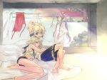  blonde_hair blue_eyes feet futon hair_ornament hairclip hug kagamine_len kagamine_rin kamui_gakupo lying short_hair shorts sleepy vocaloid wanko_(pixiv) 