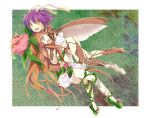  antenna bad_id blush brown_hair carrying flower flying insect_girl kona kona_(canaria) long_hair monster_girl original plant plant_girl purple_hair scared short_hair thigh-highs thighhighs wings 