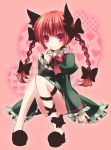  braid cat_ears cat_tail hair_ribbon kaenbyou_rin long_hair moru red_eyes red_hair redhead ribbon sitting tail touhou twin_braids 