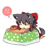  chibi hakurei_reimu kemonomimi_mode kotatsu lowres ryu_(pixiv) sleeping table tail touhou 