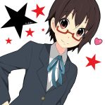  glasses k-on! manabe_nodoka narju red-framed_glasses red_eyes school_uniform semi-rimless_glasses short_hair solo star under-rim_glasses 