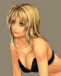  aqua_eyes bare_shoulders blonde_hair bra breasts cleavage lingerie lips long_hair mustard_seeds original underwear 