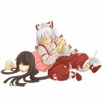  cervus fujiwara_no_mokou hair_ribbon houraisan_kaguya long_hair lowres pants ribbon touhou wakigatame white_hair 