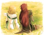  1girl asch blonde_hair couple good_end holding_hands long_hair namion natalia_luzu_kimlasca_lanvaldear red_hair redhead short_hair surcoat tales_of_(series) tales_of_the_abyss 