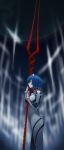  ayanami_rei blue_hair bodysuit cross dark highres lance_of_longinus miz neon_genesis_evangelion plugsuit polearm red_eyes short_hair solo weapon 