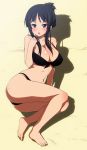  alternate_hairstyle barefoot bikini black_eyes black_hair feet k-on! kyoku_tou on_side solo swimsuit 