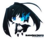  black_hair black_rock_shooter black_rock_shooter_(character) blue_eyes chibi darkness glowing glowing_eyes hahifuhe long_hair midriff navel pale_skin shorts twintails uneven_twintails wind 