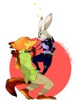  artist_request disney fox full_body green_eyes judy_hopps looking_at_another lying nick_wilde on_side police police_uniform rabbit simple_background standing standing_on_person trample uniform white_background zootopia 