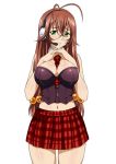  00s 1girl breasts brown_hair female glasses green_eyes ikkitousen large_breasts legs long_hair looking_at_viewer ryuubi_gentoku shiny shiny_skin skirt solo 