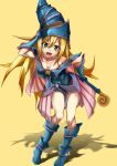  1girl bare_shoulders blonde_hair blush boots breasts dark_magician_girl duel_monster green_eyes hat large_breasts long_hair looking_at_viewer magical_girl smile solo wizard_hat yu-gi-oh! 