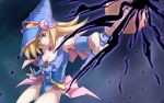  1girl bare_shoulders blonde_hair blush breasts dark_magician_girl duel_monster green_eyes hat large_breasts long_hair looking_at_viewer magic magical_girl serious solo wizard_hat yu-gi-oh! 