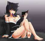  1girl blake_belladonna breasts cleavage cslucaris feet female food ice_cream looking_at_viewer panties rwby sexually_suggestive soles solo sweat tongue tongue_out underwear 