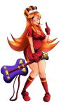  blush globes gloves guitar mona_(warioware) nintendo orange_hair pocky stocks tagme wink 