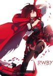  1girl breasts copyright_name petals rose_petals ruby_rose rwby sakon04 scythe solo 