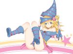  1girl ass bare_shoulders blonde_hair blush breasts dark_magician_girl duel_monster green_eyes hat large_breasts long_hair looking_at_viewer magical_girl solo wizard_hat yu-gi-oh! 