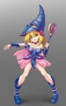  1girl bare_shoulders blonde_hair blush breasts choker dark_magician_girl duel_monster fang green_eyes hat large_breasts long_hair looking_at_viewer smile solo wizard_hat yu-gi-oh! 