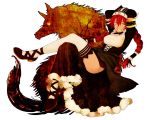  1girl arms_behind_head artist_request braid dark_skin detached_sleeves frills grin hat long_sleeves lupusregina_beta maid maid_apron mary_janes open_mouth overlord_(maruyama) redhead shoes skirt smile tail thigh-highs twin_braids werewolf wolf yellow_eyes 