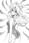  1girl angry ass back breasts dragon_ball female large_breasts long_hair looking_at_viewer lunch_(dragon_ball) monochrome pantyhose 