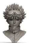  1boy 3d close-up closed_mouth collar emodeza_katuno eyeliner face goggles jacket looking_at_viewer male_focus monochrome murata_mizuki muteki_no_hito portrait profile short_hair simple_background solo spiky_hair upper_body white_background 