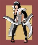  1girl black_hair black_legwear breasts cleavage female iroha_(samurai_spirits) large_breasts maid maid_headdress no_bra samurai_spirits weapon 