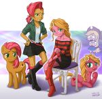    3girls applejack babs_seed dual_persona multiple_girls my_little_pony my_little_pony_equestria_girls my_little_pony_friendship_is_magic personification sunflower_(mlp) tagme uotapo 