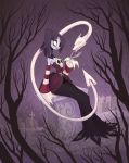  1girl bare_shoulders blue_skin detached_collar detached_sleeves dress female hair_over_one_eye leviathan_(skullgirls) monster_girl red_eyes side_ponytail sitting skullgirls squigly_(skullgirls) stitched_mouth stitches striped_sleeves yellow_eyes zombie 
