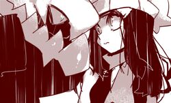  1girl darkrai female hat hikari_(pokemon) monochrome nintendo noni-nani pokemon 