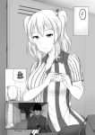  1boy 1girl breasts comic indoors kantai_collection kashima_(kantai_collection) lawson monochrome outdoors wangphing 