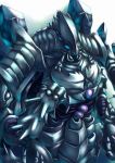  1boy armor blue_eyes cocytus_(overlord) extra_eyes fang gradient gradient_background insect kanzakietc male_focus multiple_arms overlord_(maruyama) shoulder_armor solo white_background 