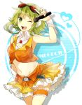  1girl cuffs female green_eyes green_hair gumi legband microphone short_hair smile solo vocaloid wink wrt_(arpaca) 