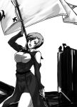  1boy 1girl ainz_ooal_gown braid breasts enri_emmot flag long_sleeves monochrome open_mouth overlord_(maruyama) single_braid taisa_(loudist) 