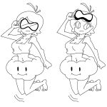  1girl aliasing breasts character_sheet cleavage clouds female goggles lakitu lineart midriff minus8 monochrome navel short_hair simple_background sky smile solo super_mario_bros. tubetop white_background 