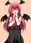  1girl black_hair blush demon_girl happy head_wings kitora_(kisekinonameko) koakuma long_hair redhead smile touhou 