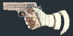  1boy bandage blue_background close-up fallout fallout_new_vegas flat_color gun joshua_graham male_focus out_of_frame profile simple_background solo weapon y_(chos) 