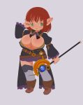  artist_request breasts cleavage final_fantasy_xiv glasses green_eyes lalafell large_breasts pointy_ears redhead smile staff watch 
