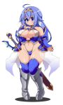  1girl animated animated_gif armor bikini_armor blue_eyes blue_hair boots bouncing_breasts breasts bridal_gauntlets cleavage curvy large_breasts long_hair princess_knight rakuma_kanori solo sword thick_thighs tiara weapon wide_hips 