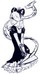  1girl dress female hair_down hair_over_one_eye leviathan_(skullgirls) monochrome skullgirls solo squigly_(skullgirls) stitched_mouth white_background zombie 