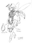  1girl antennae bee_girl carapace gawein honey insect_girl insect_wings looking_at_viewer monochrome original short_hair sketch stinger wings 