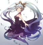  1girl alpakappa aqua_eyes aqua_hair barefoot black_dress blush bubble dress from_side hatsune_miku long_hair shinkai_shoujo_(vocaloid) solo twintails very_long_hair vocaloid 