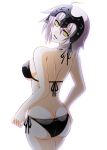  1girl ass bikini breasts butt_crack engo_(aquawatery) fate/grand_order fate_(series) from_behind highres jeanne_alter looking_back mask ruler_(fate/apocrypha) ruler_(fate/grand_order) short_hair swimsuit white_hair yellow_eyes 