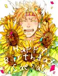  1boy caesar_anthonio_zeppeli colored_eyelashes facial_mark flower happy_birthday jojo_no_kimyou_na_bouken solo sujiko_(125motimoti) sunflower traditional_media watercolor_(medium) 