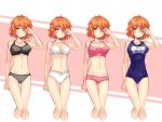  1girl bikini blush bow bow_panties bra breasts cleavage costume_chart emiya_shirou fate/stay_night fate_(series) genderswap genderswap_(mtf) multiple_views one_eye_closed orange_hair panties school_swimsuit short_hair sunday31 swimsuit underwear underwear_only variations yellow_eyes 