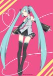  1girl absurdres aqua_eyes aqua_hair artist_request bare_shoulders boots detached_sleeves hatsune_miku headset highres long_hair long_legs long_twintails looking_at_viewer miniskirt necktie pink_background simple_background skirt solo thigh-highs thigh_boots thigh_gap twintails very_long_hair vocaloid 