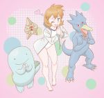  1girl blue_eyes breasts claws female golduck gym_leader kasumi_(pokemon) looking_at_viewer nintendo one-piece_swimsuit pokemon pokemon_(game) quagsire smile staryu swimsuit wink 